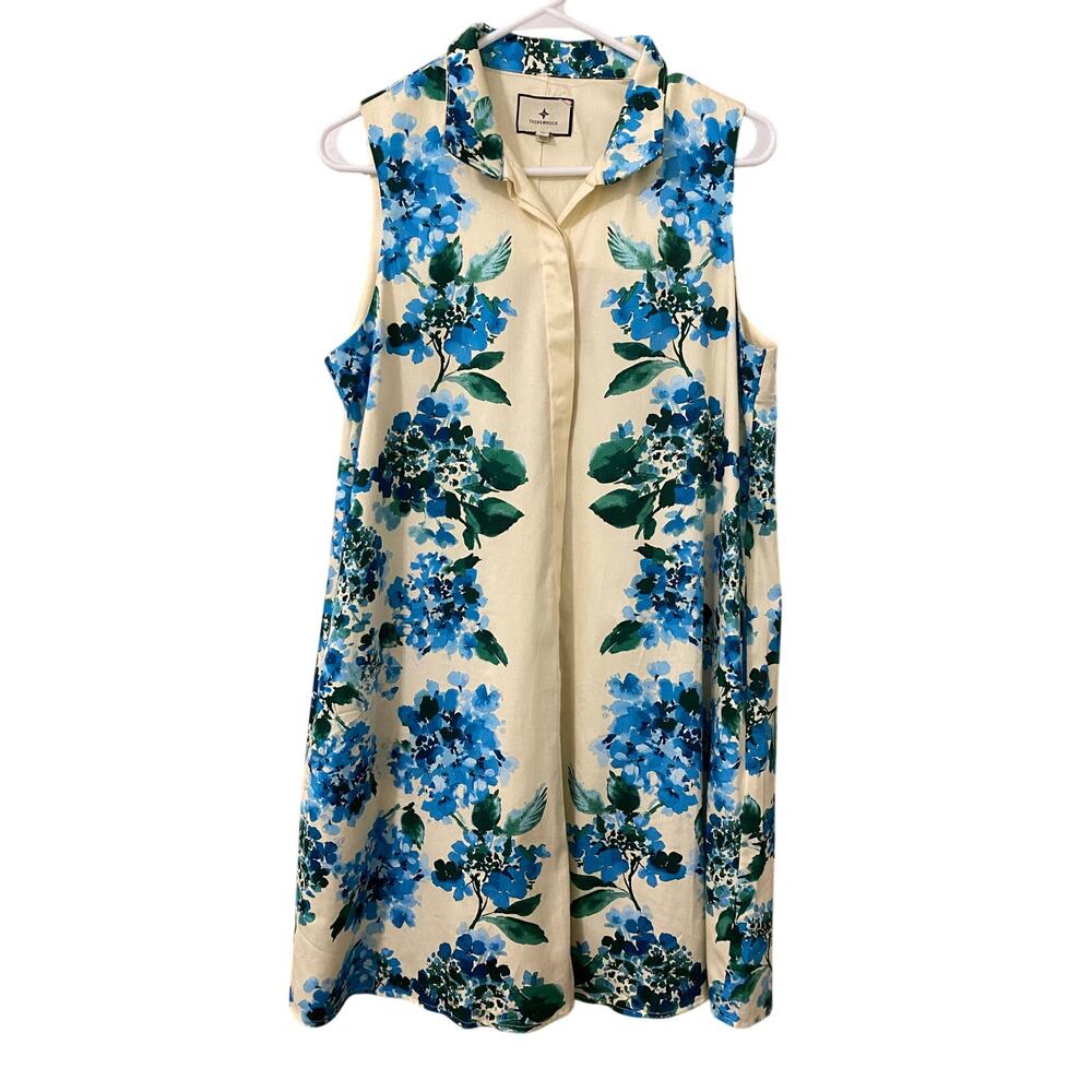Tuckernuck Sleeveless Charlie Dress Medium Waters Edge Hydrangea Floral Collared - Picture 7 of 12